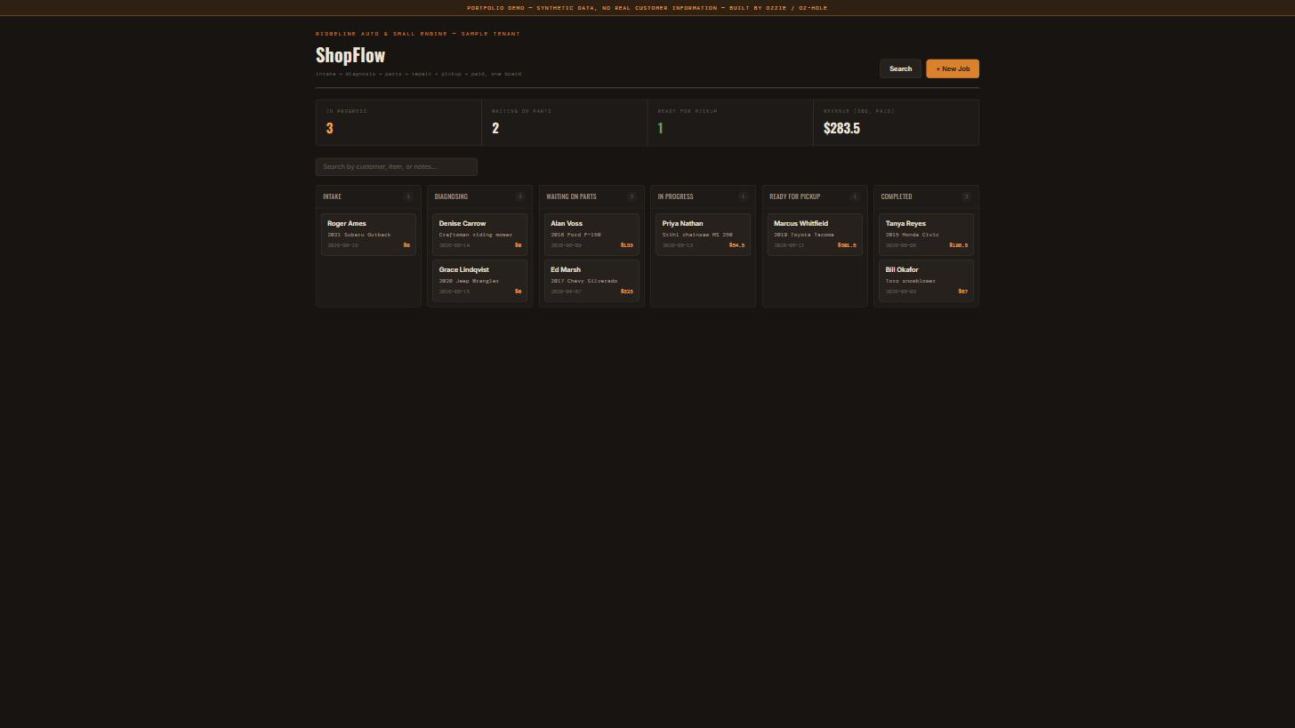 ShopFlow job tracker board